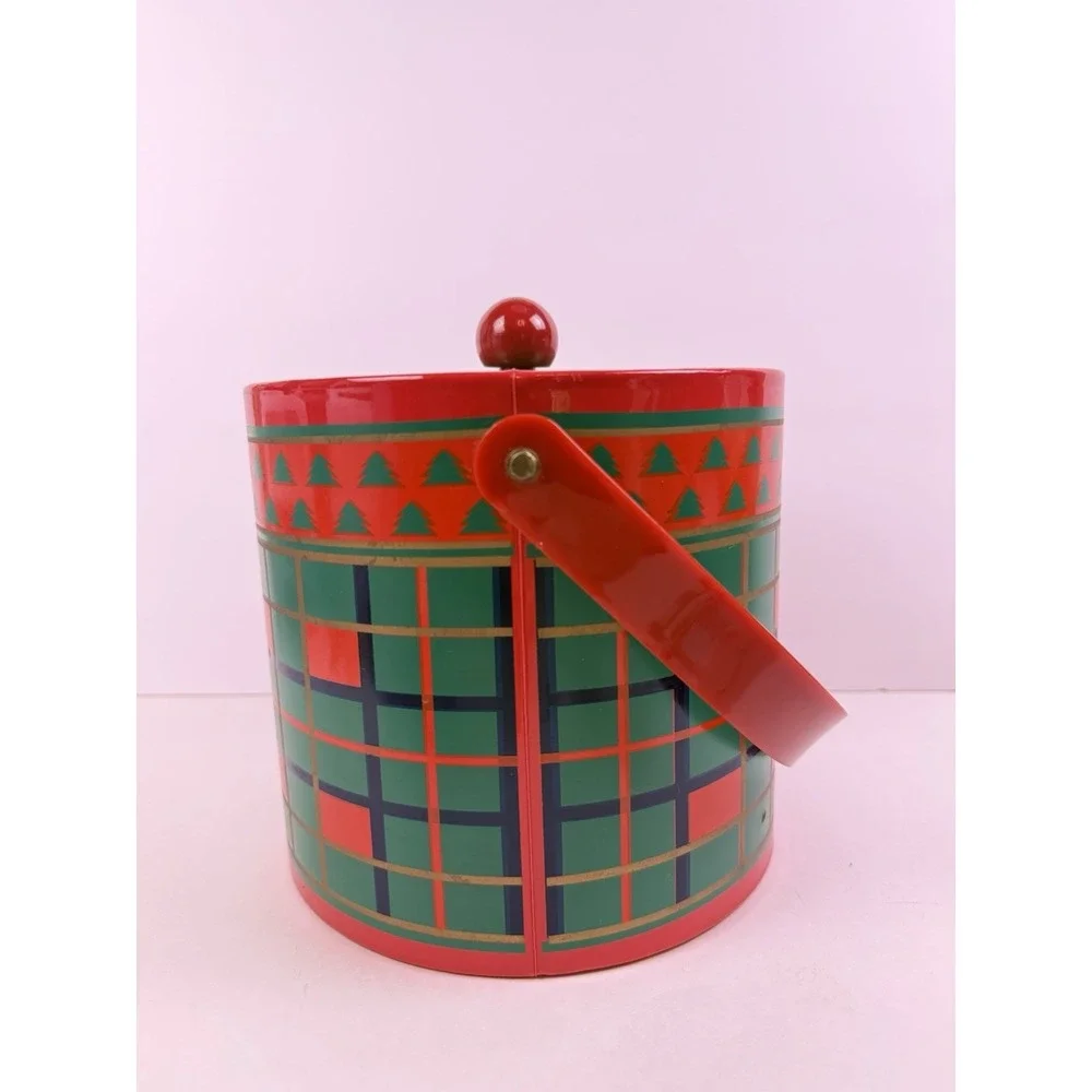 Vintage George Briard MCM Tartan  Christmas Plaid Cocktail Cart Ice Bucket